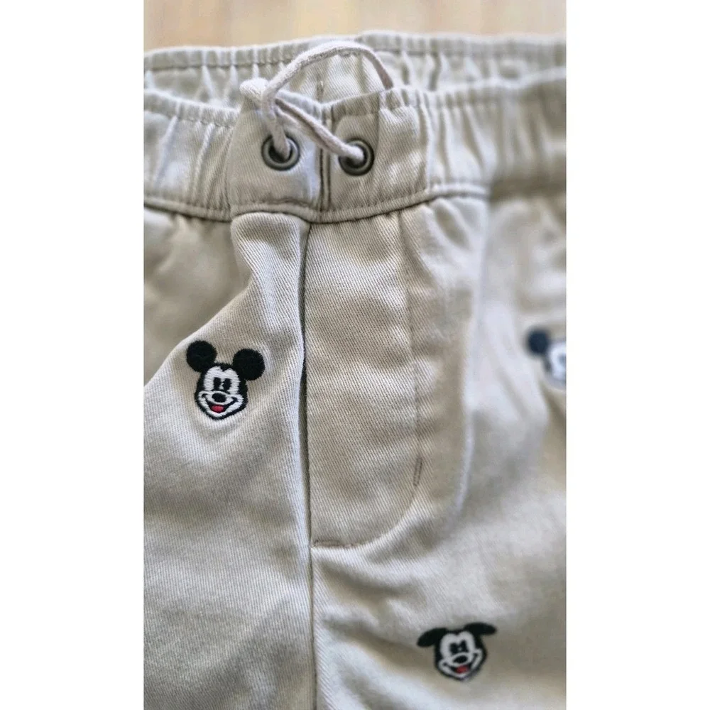 Janie and Jack Disney Vacation Mickey Mouse Khaki Twill Pant Embroidered 12-18 M